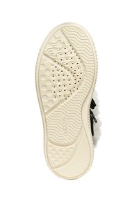 Suela de goma con un diseño estampado, que presenta texturas de puntos y surcos, en color crema. Marca "GEOX" estampada en el lateral.