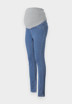Rasedused emmede teksad, millel on ülikitsas disain, sinine denimkangas ja pehme hall jersey vöökoht mugavuseks. Omab tagataskuid ja slim fit stiili.