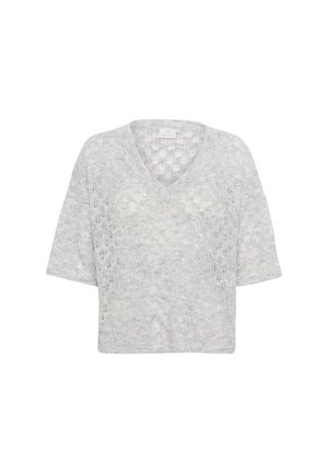 Kaffe V-NECK  - Print T-shirt - light grey melange
