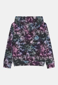 Hoodie met een veelkleurig abstract patroon in paars, blauw, zwart en groen. Heeft lange mouwen en een ribgebreide zoom.