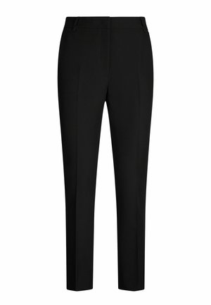 Černé tailored kalhoty s úzkým střihem, které mají dvě přední kapsy, jemné záhyby a elegantní detaily. Vyrobené z hladké tkaniny.