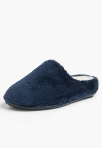 Morske modre copate iz mehkega umetnega krzna z zaobljenim nosom in ravnim podplatom. Imajo puhasto notranjost za udobje in toploto.