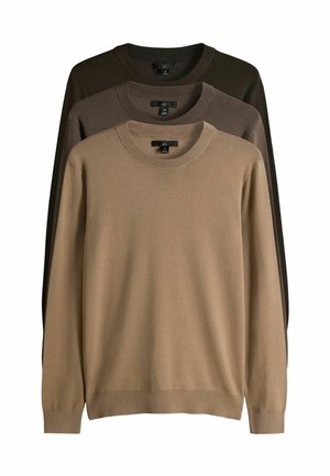 RREGULAR FIT - 3 PACK LONG SLEEVE CREW - Strickpullover - taupe chocolate brown tan
