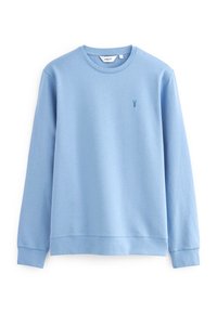 Felpa azzurra realizzata in tessuto morbido, con collo a giro e maniche lunghe. Include un piccolo logo discreto sul petto sinistro.