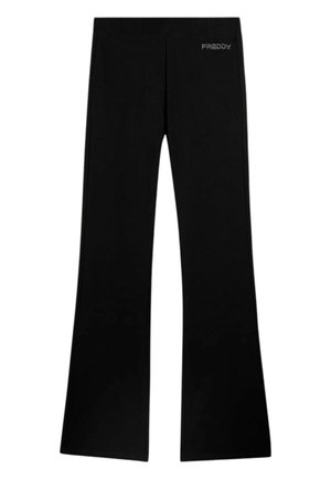 Pantaloni neri a zampa con vita aderente e piccolo logo "FREDDY" in strass sull'anca sinistra superiore.