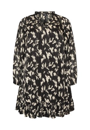 Zizzi, GEMUSTERTES KLEID MIT RÜSCHEN UND LANGEN ÄRMELN - Φόρεμα ημέρας - schwarz