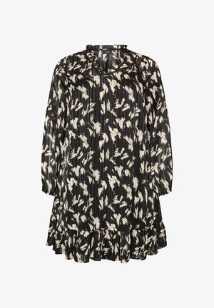 Zizzi, GEMUSTERTES KLEID MIT RÜSCHEN UND LANGEN ÄRMELN - Φόρεμα ημέρας - schwarz