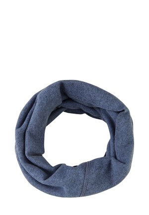 Blauer gestrickter Loop-Schal aus weichem, strukturiertem Material. Zirkuläre Form mit nahtlosem Design, ideal zum Schichten oder für zusätzliche Wärme.