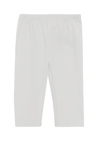 Witte, knielange leggings gemaakt van een zachte, rekbare stof. Voorzien van een elastische tailleband zonder extra patronen of hardware.