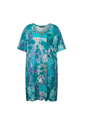 Ulla Popken FLORAL PATCH PRINT SHORT SLEEVE KNIT  - Tunica - deep aqua