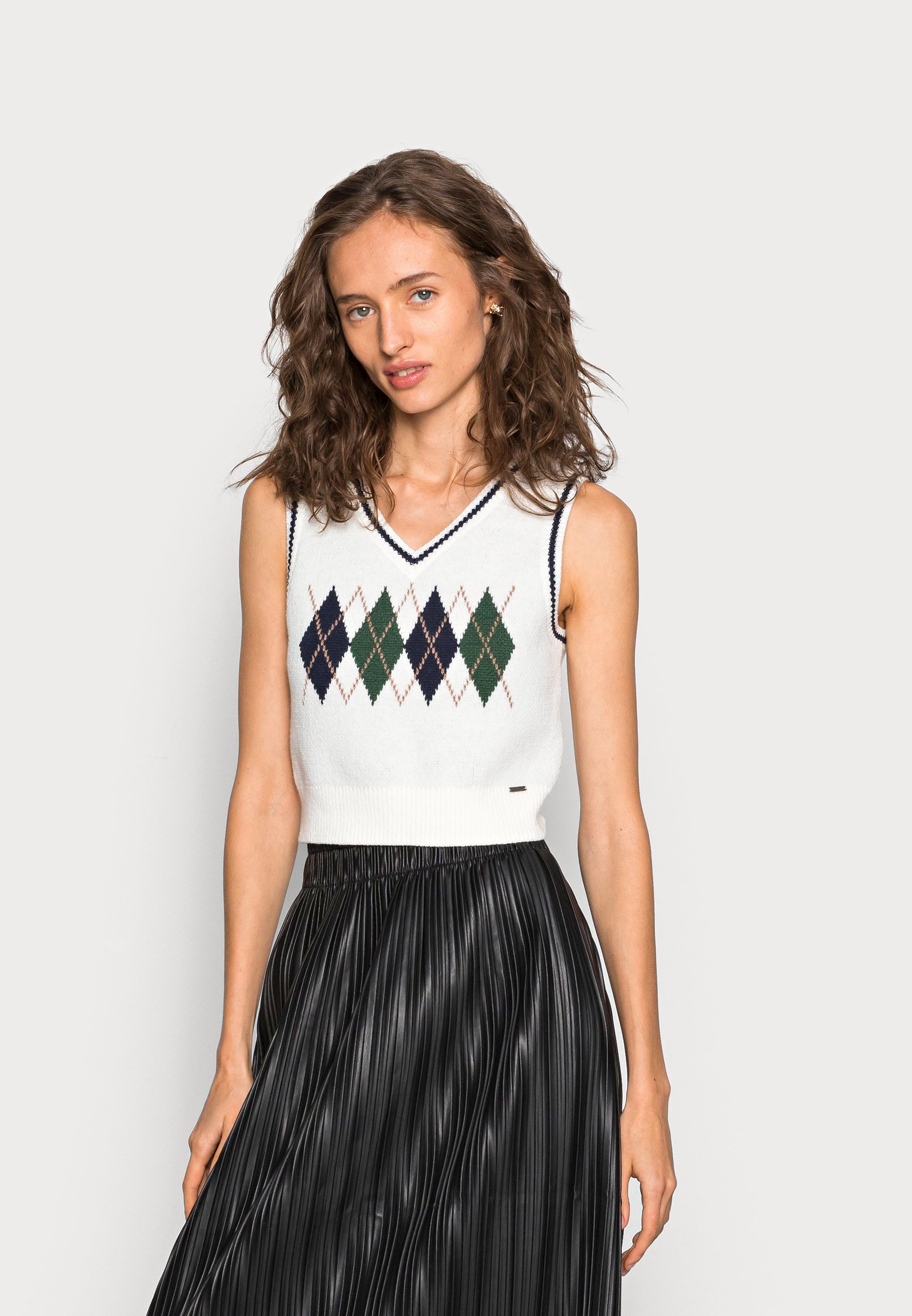 Hollister Co. SLIM CROP VEST - Pullover - white argyle/blanc - ZALANDO.FR