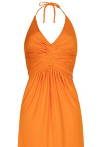 Narančasta haljina bez rukava s detaljima od ispletene pletenice na grudnjaku i struku, s vezicom oko vrata.