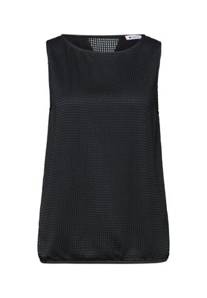 Sort tekstureret top uden ærmer med rund halsudskæring og let løs pasform.