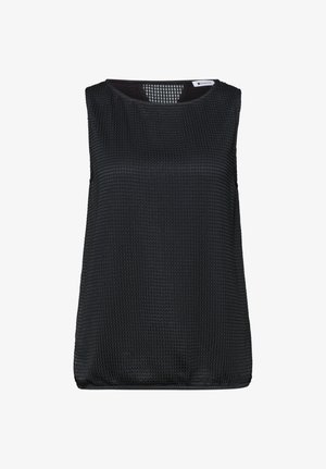Sort tekstureret top uden ærmer med rund halsudskæring og let løs pasform.