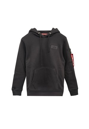 Musta kapuutsiga sweatshirt koos ees oleva tasku ja vasakus varrukas asuva tõmblukk-taskuga. Omab tekstuuriga logo plaastrit ja nööriga reguleeritavat kapuutsi.