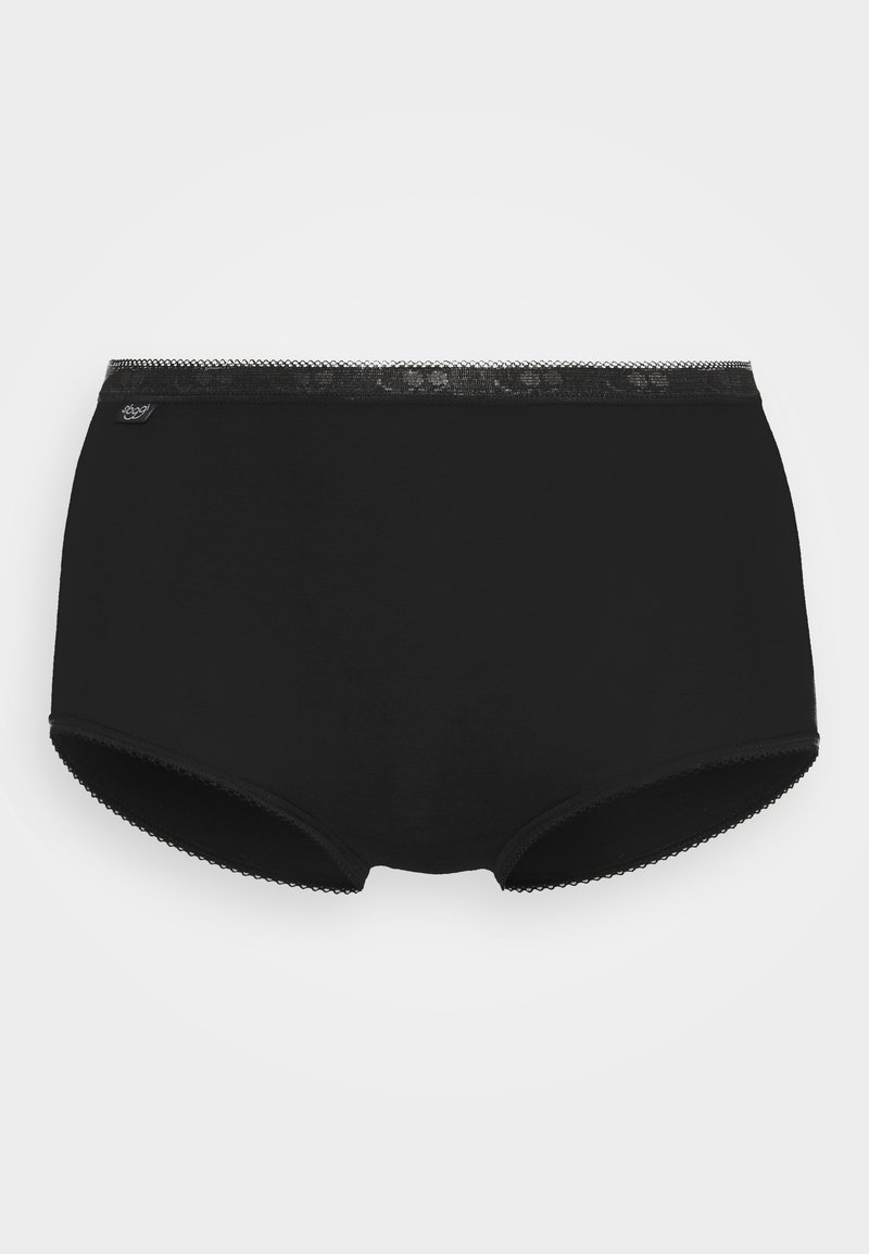 Black high-waisted underwear made of soft fabric, featuring a lace trim waistband and smooth edges, with a classic design.