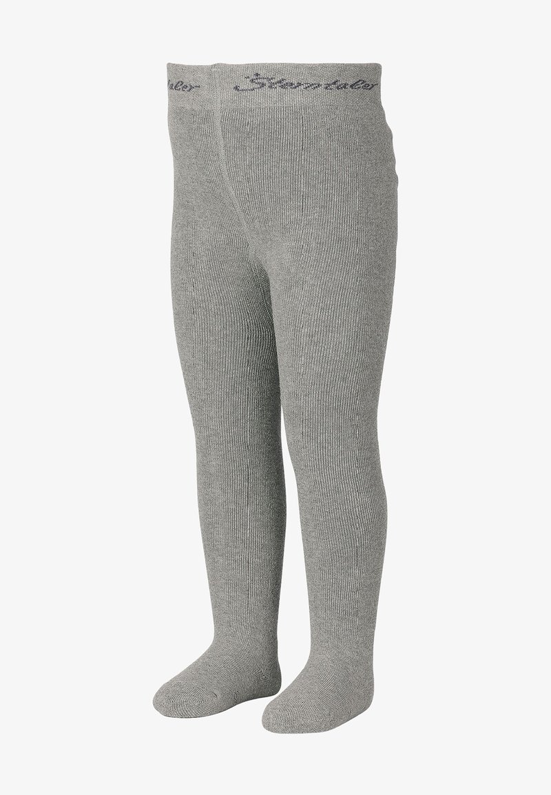 Collant grigi a coste con una texture morbida, dotati di un comodo elastico in vita con dettagli del logo sottili, progettati per calore e copertura.