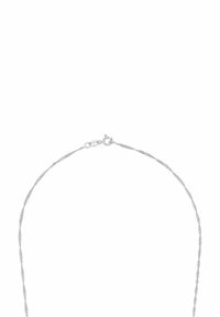 Silverfärgad kedjehalsband med en vriden design, som har en kräftklolås. Tunn och lätt med en polerad yta.