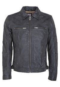 Lee Cooper - LEATHER JACKET WITH COLLAR SHIRT - 2 SPLIT SIDE POCKETS - - Leren jas - vintage black Miniatuurafbeelding 1