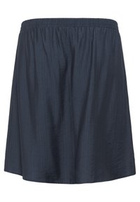 Dark navy casual skirt made of lightweight fabric. Features an elastic waistband and a simple, flowing design with a straight cut.