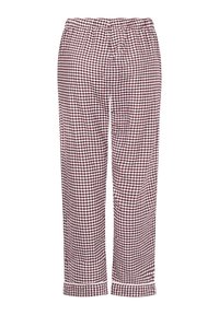 Bawełniane spodnie piżamowe w bordowo-białą kratkę, z elastyczną talią i podwiniętymi mankietami.