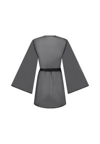 Διαφανής γκρι ρόμπα σε στυλ κιμονό με φαρδιά μανίκια και μαύρη ζώνη στη μέση, εμφανιζόμενη από πίσω σε λευκό φόντο.