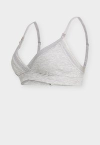 Szürke pamut bralette állítható pántokkal, csipke szegéllyel és varrás nélküli kialakítással. Puha tapintású, átkötős rögzítéssel.
