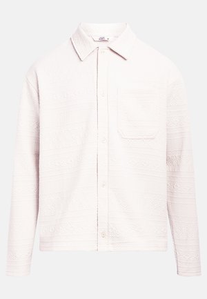 Camicia rosa chiaro con bottoni, motivo testurizzato, maniche lunghe e taschino sul petto. Realizzata in tessuto morbido con design in rilievo.