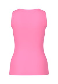 Solid pink sleeveless tank top with a round neckline, shown from the back against a white background.