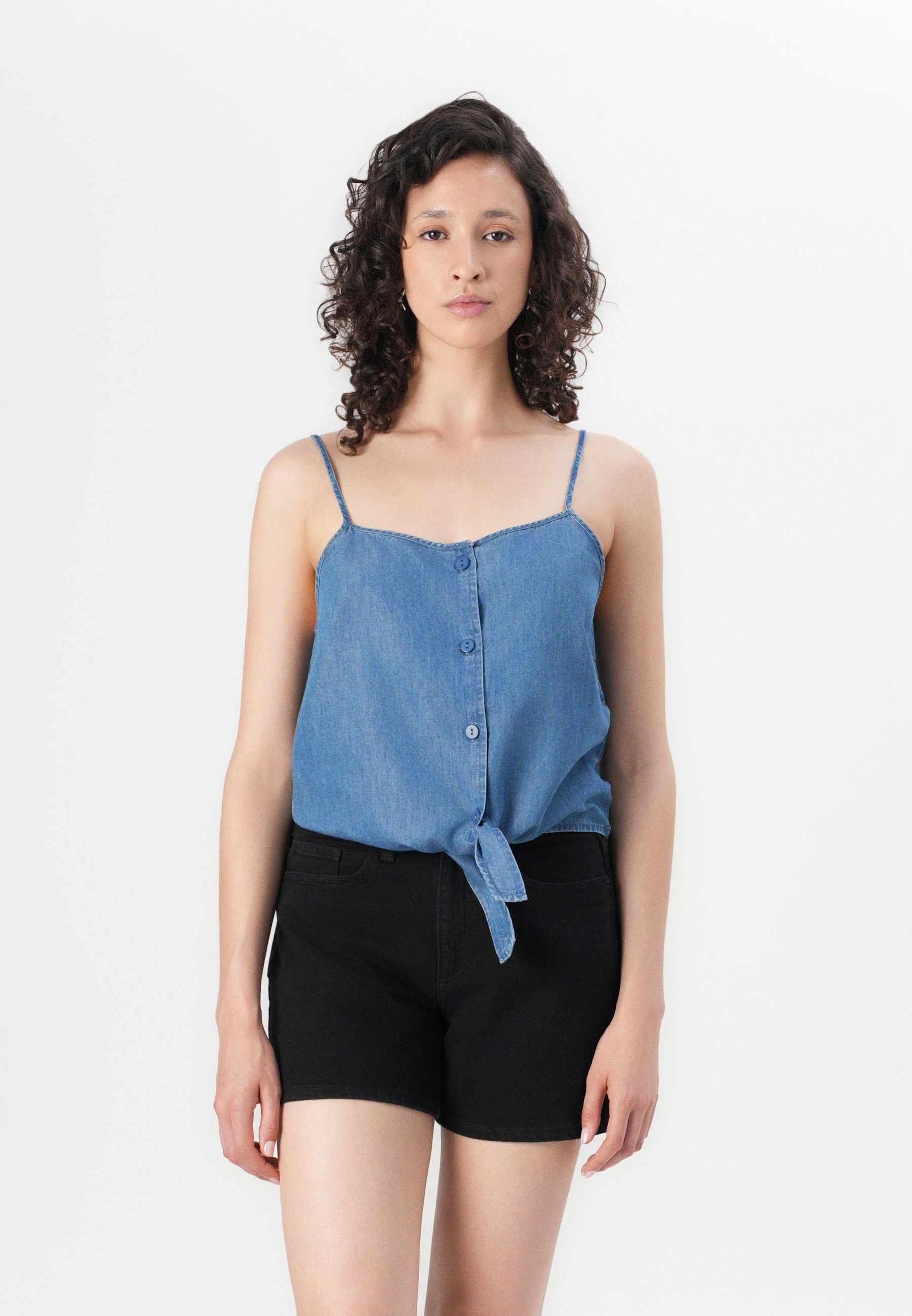 Top En Mousseline De Soie à Motifs Bleu Foncé - Taille M, Sans Manches, Style Chic Décontracté - Occasion En Très Bon état