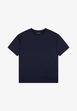 Navy blue, short-sleeve t-shirt with a crew neckline, crafted from soft cotton, featuring a straight cut and minimal design details.