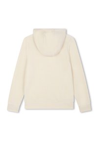 Felpa con cappuccio di colore crema realizzata in morbido tessuto a coste. Presenta maniche lunghe, una tasca a marsupio e una vestibilità comoda con polsini a coste.