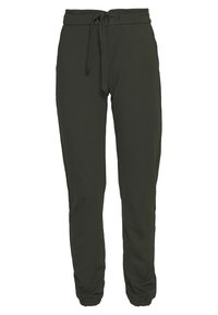 Dunkelgrüne Freizeitpants mit elastischem Bund, Kordelzug und elastischen Bündchen an den Knöcheln.
