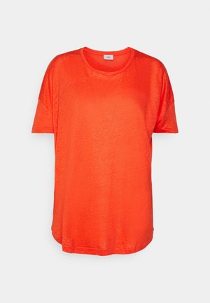 Red short-sleeve t-shirt with a relaxed fit, round neckline, and smooth texture. Minimal design with no visible patterns or accents.