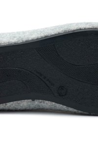 Gray woolen slipper with a black rubber sole, featuring a textured design and visible size marking 42. Soft, durable upper material.