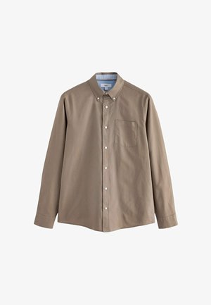 Pruun nööpidega särk pikade varrukatega ja rinna taskuga. Omab kraed ja valgeid nööpe. Tekstuuriga kangas, mille pind on sile.