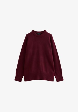 Bordeaux gebreid sweater met een ronde hals, lange mouwen en geribde manchetten. De stof heeft een zachte textuur, beschikt over een losse pasvorm en een rechte zoom.