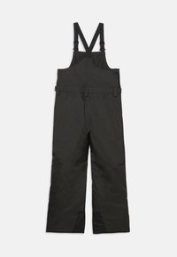 Svart vanntette badebukser med justerbare skulderstropper og forsterkede områder ved indre ankel, designet for utendørs bruk.
