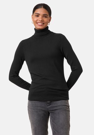 Taifun LANGARM RUND BASIC MIT ROLLKRAGEN - Strickpullover - schwarz