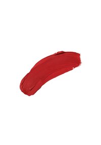 Traccia di rossetto rosso con una consistenza liscia e cremosa e un finish lucido, che mostra un colore rosso profondo e vibrante.