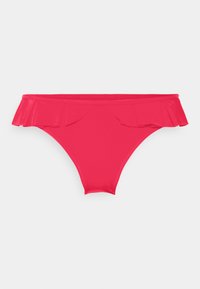Parte de baixo de biquíni vermelha com um detalhe franzido na cintura. Feita de um material liso e elástico com um design de slip clássico.