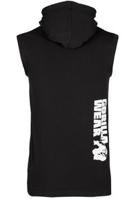 Black sleeveless hoodie made from soft cotton, featuring a high neckline and a prominent white "GORILLA WEAR" logo on the side.