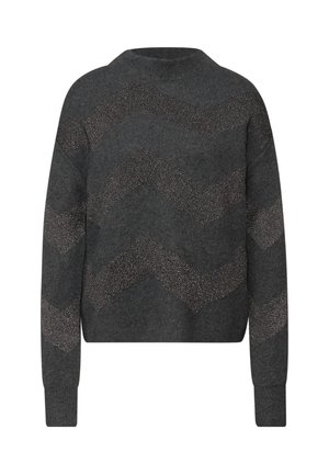 Pull gris foncé au design court, avec un motif en zigzag réalisé en fils beige scintillants. Fabriqué à partir d'un matériau tricoté doux et texturé.