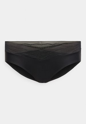 Γυναικεία hipster εσώρουχα για μαύρες, με φαρδιά δαντελένια ζώνη μέσης από δίχτυ με κυματιστά μοτίβα και κάτω από αυτή ομαλό, συμπαγές ύφασμα.