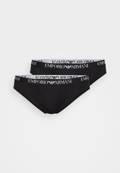Chiloți negri confecționați dintr-un amestec de bumbac, cu o brățară elastică lată ce prezintă logo-ul alb "Emporio Armani" și un design neted, fără cusături.
