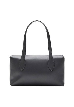 Sac fourre-tout en cuir noir avec deux poignées allongées, en forme rectangulaire, texture lisse et design minimaliste sans quincaillerie ni accents visibles.