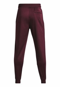 Pantalones jogger burdeos hechos de tejido suave, con una cintura elástica, puños ajustados y un bolsillo trasero.