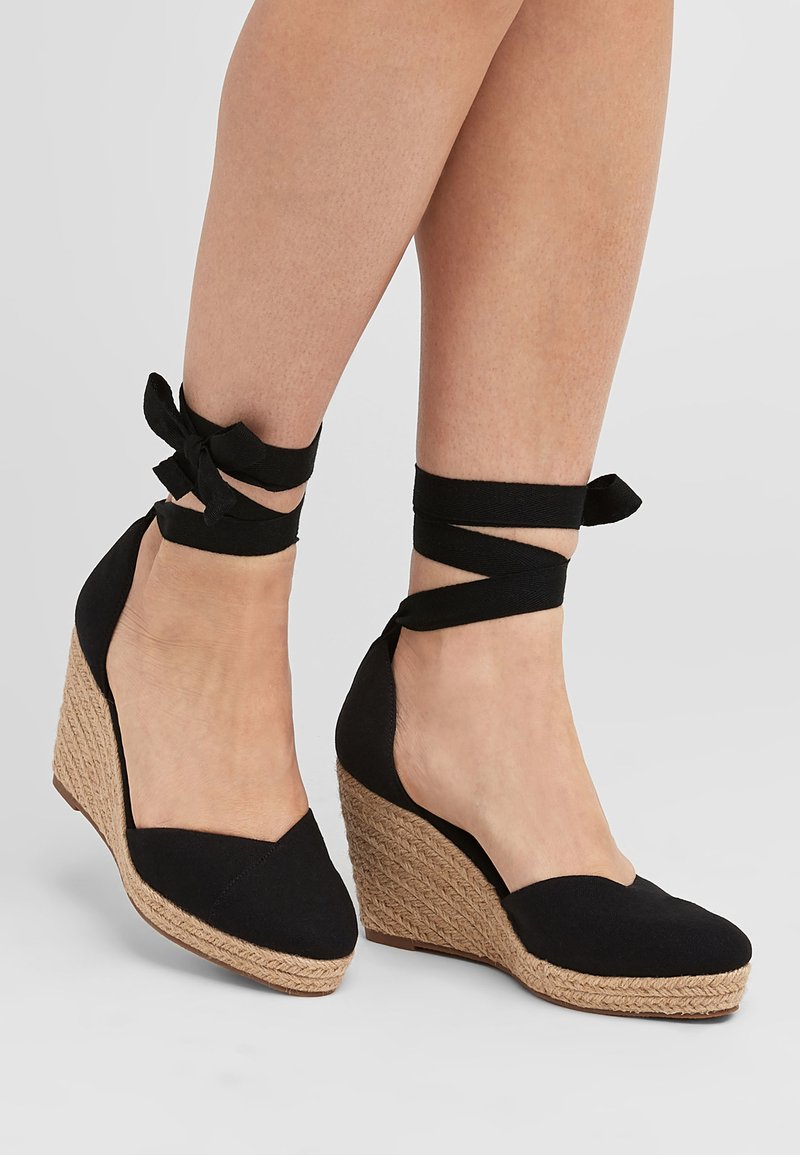Next NAVY ANKLE TIE ESPADRILLE WEDGES High Heel Sandalette black