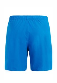 Felblauwe zwemshorts voor heren met een elastische tailleband, gezien van achteren tegen een witte achtergrond.