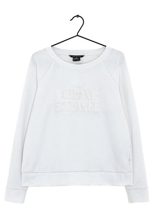 Witte crewneck sweatshirt van zacht katoen, met gestructureerde "ARMANI EXCHANGE" opdruk aan de voorkant en ribgebreide boorden en onderkant.